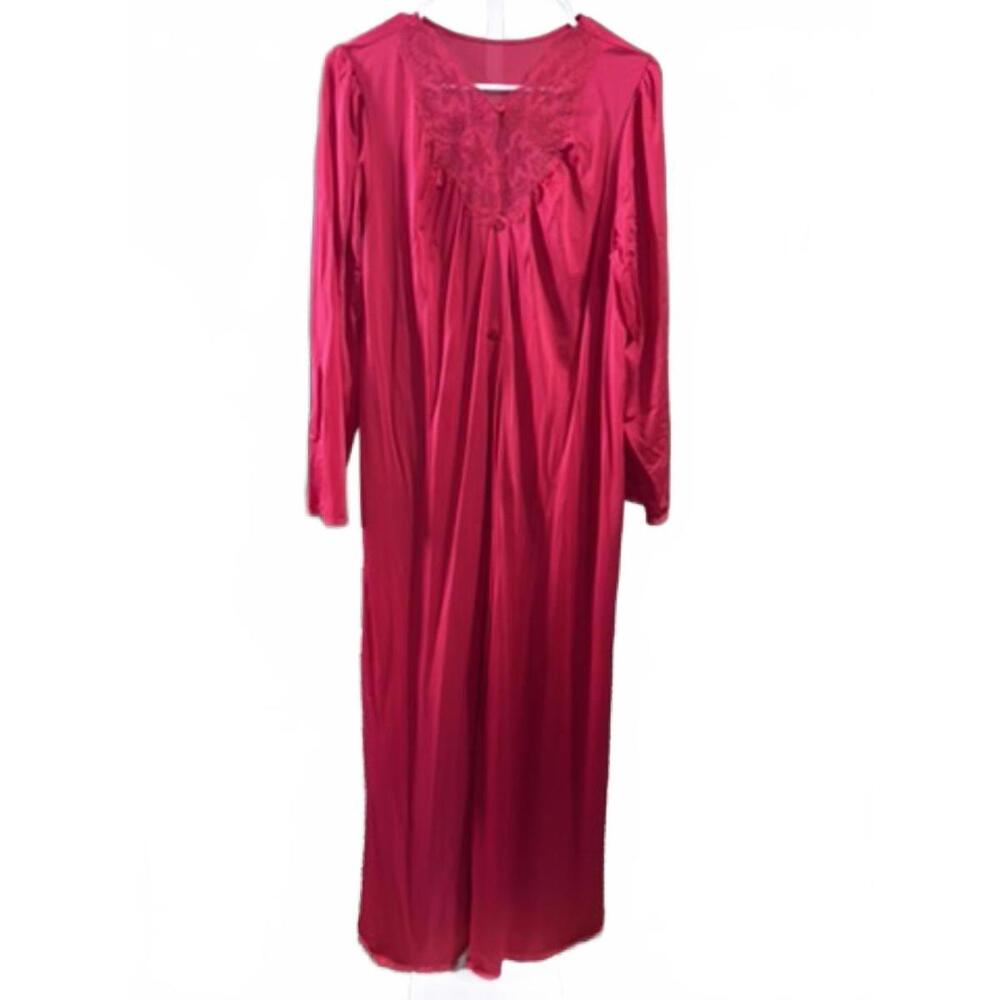 Vintage Red Lace Yoke Maxi Nightgown